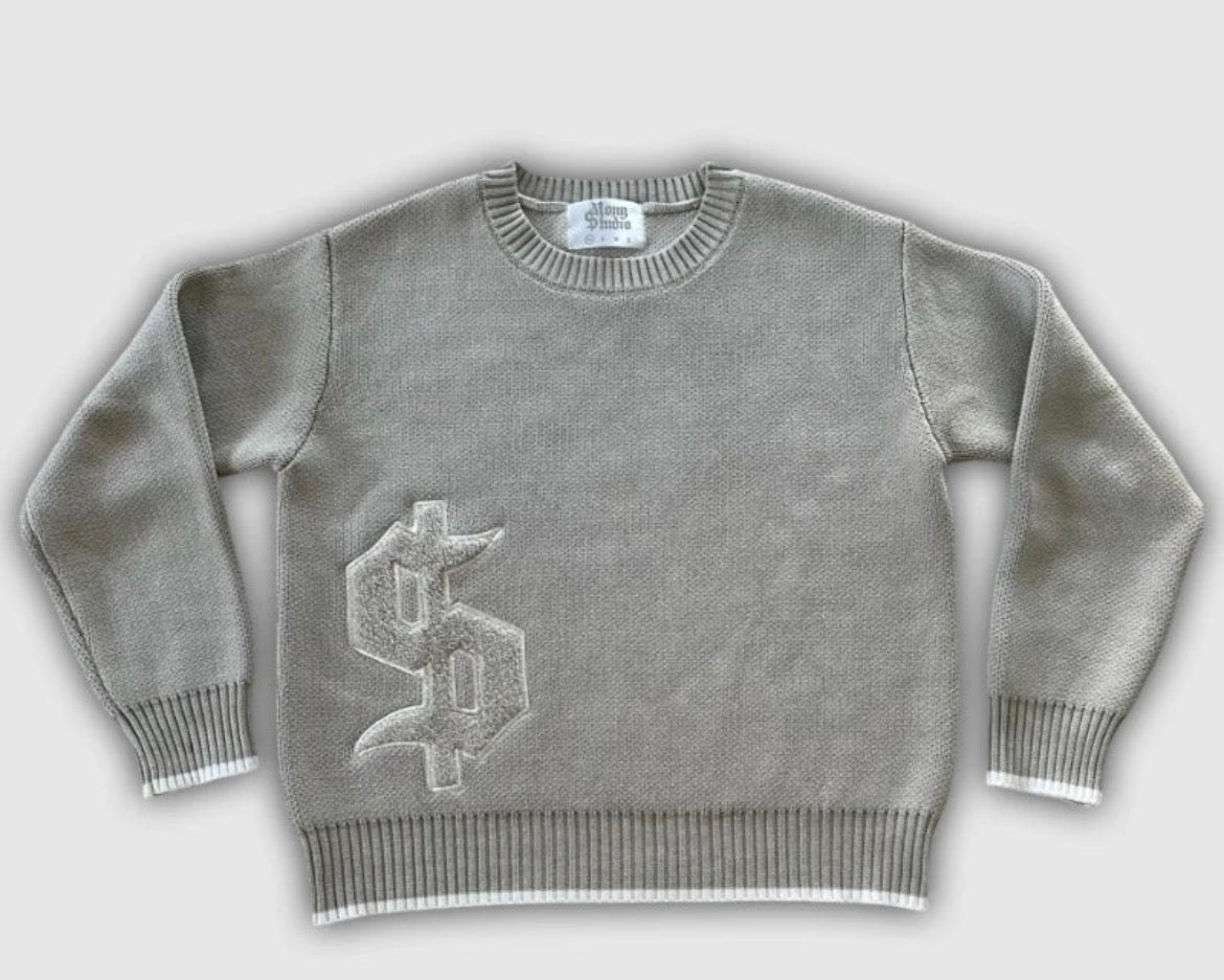 Men Gray Money Sign Sweater Y2k American Dollar Knit Pullover Vintage Classic Streetwea